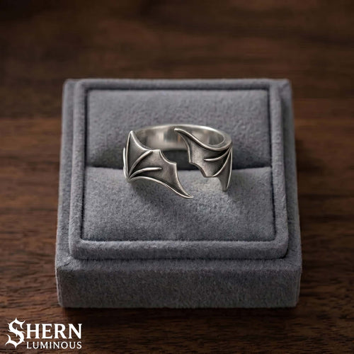 Silver Demon Wing Ring, Adjustable Gothic Demon Wing Ring, Demon And Angel Ring, Witchy Jewelry, Dark Alternative Vampire Ring, Halloween Gift