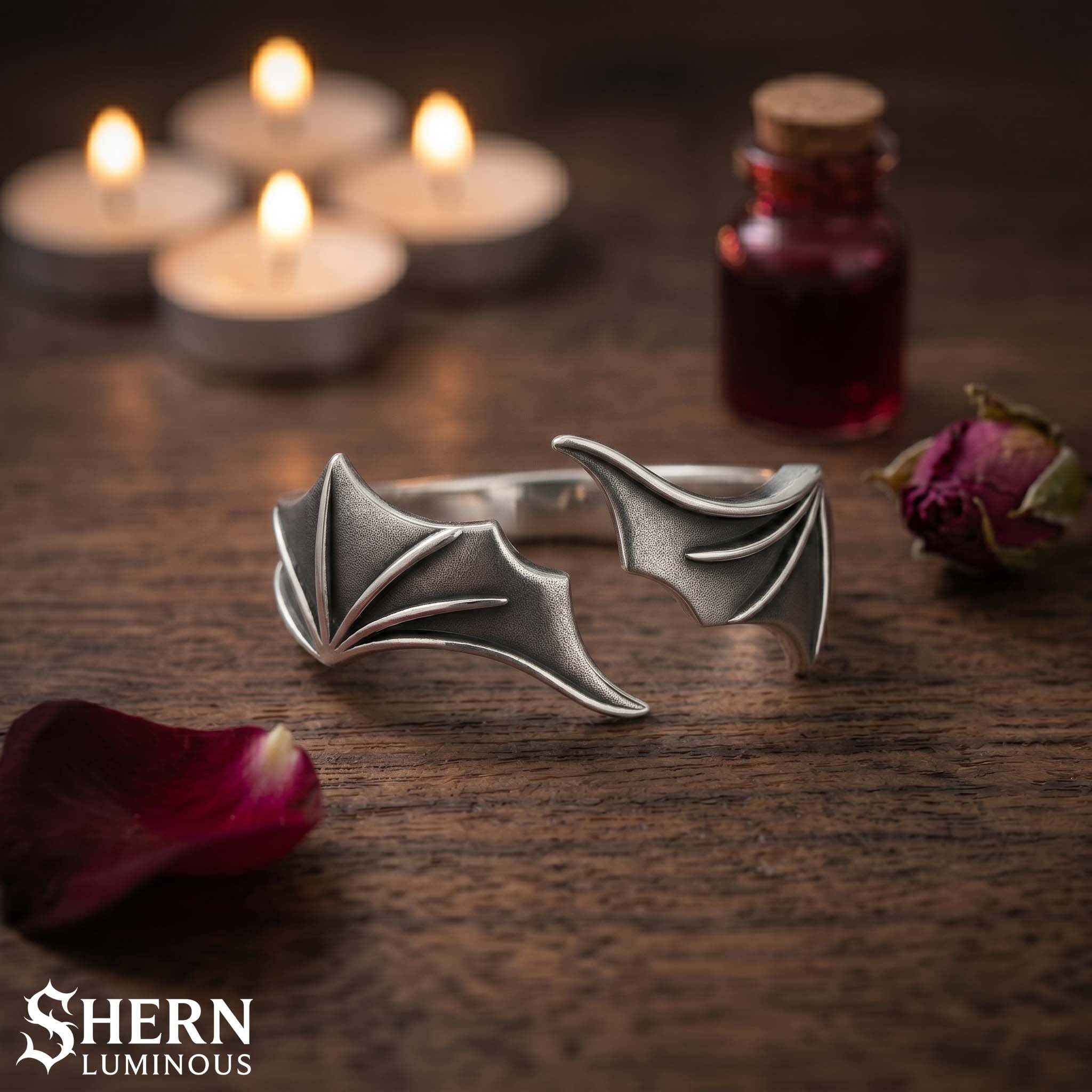Silver Demon Wing Ring, Adjustable Gothic Demon Wing Ring, Demon And Angel Ring, Witchy Jewelry, Dark Alternative Vampire Ring, Halloween Gift