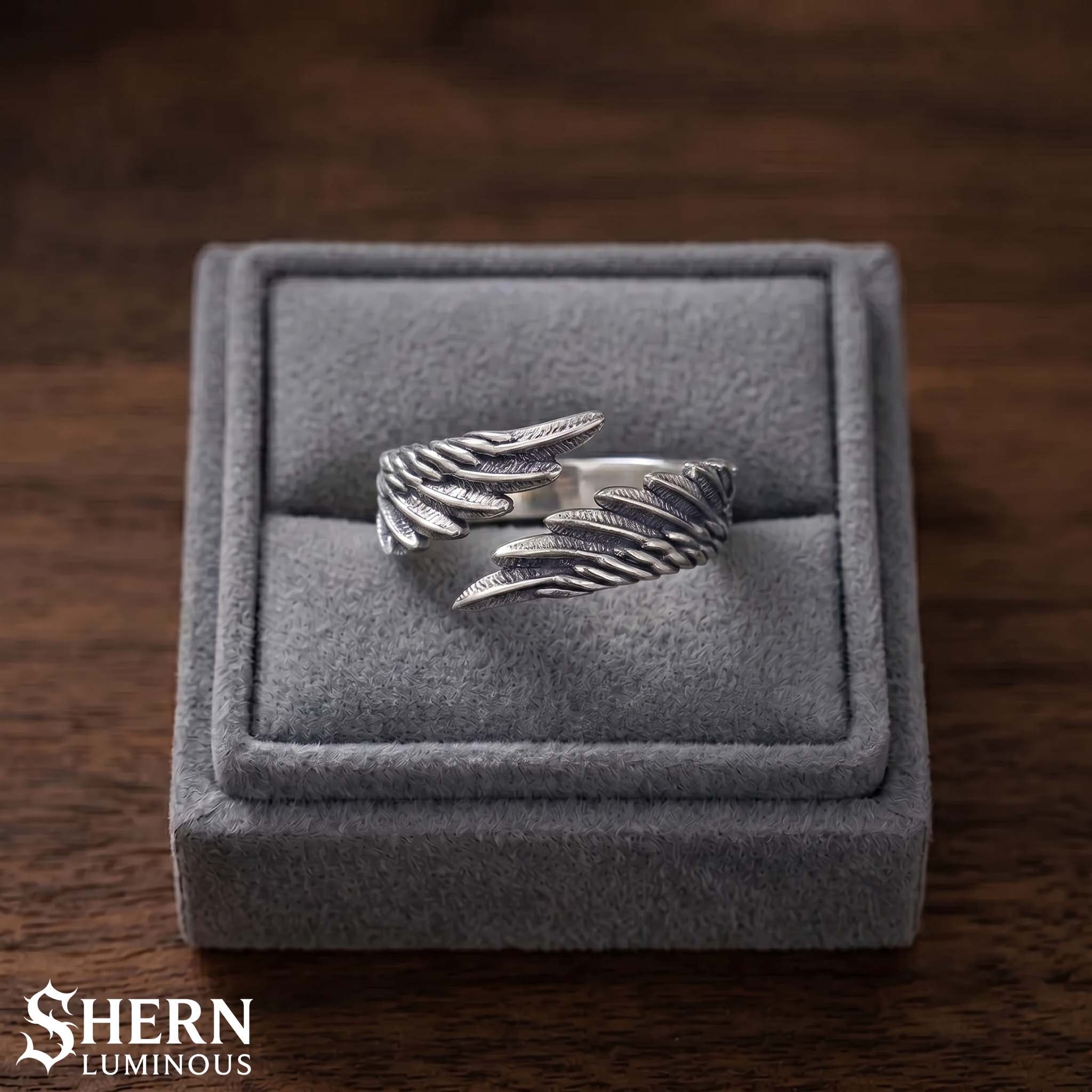 Silver Angel Wing Ring, Adjustable Guardian Angel Ring, Celestial Jewelry, Dainty Feather Wing Ring, Memorial Gift, Boho Ring