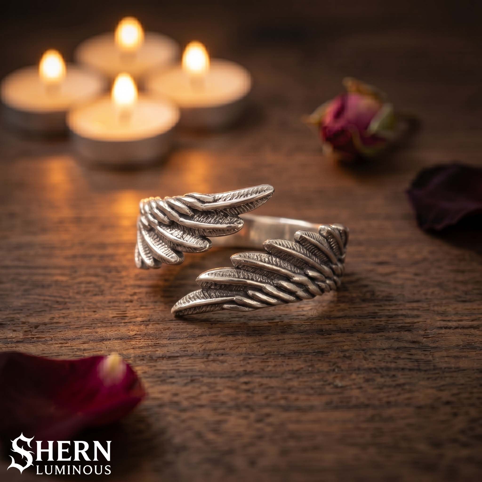 Silver Angel Wing Ring, Adjustable Guardian Angel Ring, Celestial Jewelry, Dainty Feather Wing Ring, Memorial Gift, Boho Ring