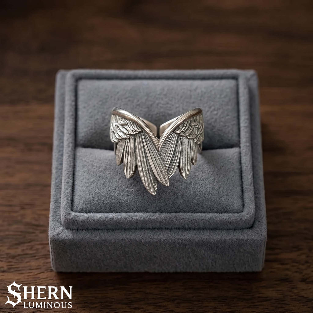 Silver Fallen Wing Ring, Adjustable Guardian Angel Ring, Celestial Jewelry, Dainty Feather Wing Ring, Memorial Gift, Boho Ring