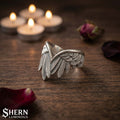Silver Fallen Wing Ring, Adjustable Guardian Angel Ring, Celestial Jewelry, Dainty Feather Wing Ring, Memorial Gift, Boho Ring