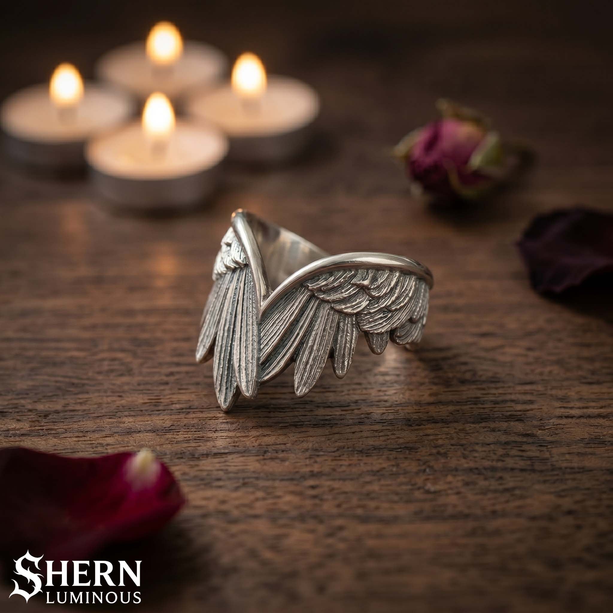 Silver Fallen Wing Ring, Adjustable Guardian Angel Ring, Celestial Jewelry, Dainty Feather Wing Ring, Memorial Gift, Boho Ring